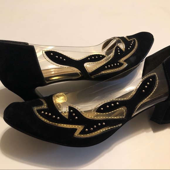 Vintage Inspired Embellished Suede Heels - Picture 3 of 7